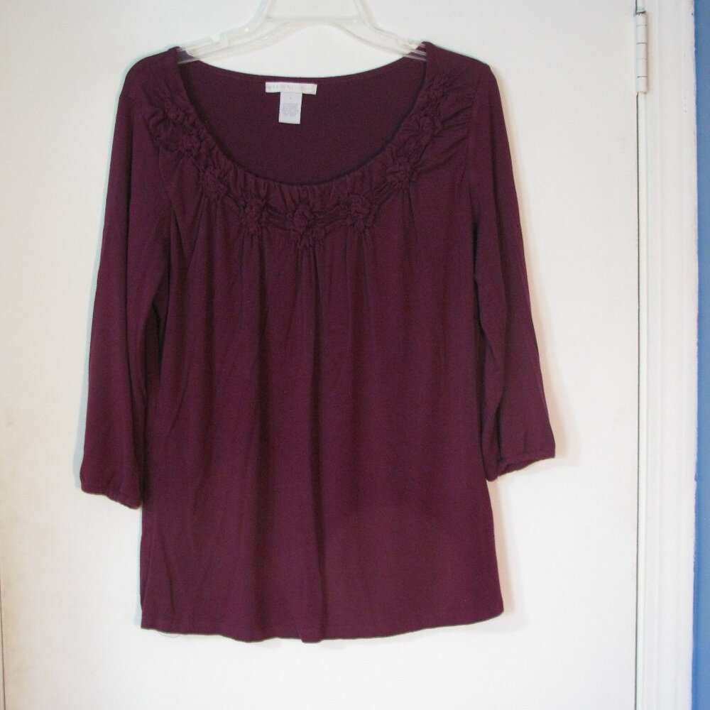 * Design Story Blouse Large EUC Purple Half Sleeve Top Stretch Super Soft